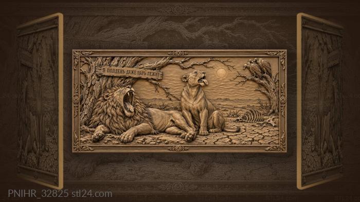 Vultures wait while lion dozes 3d STL model