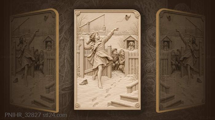 Girl throws shoe over gate 3d STL model