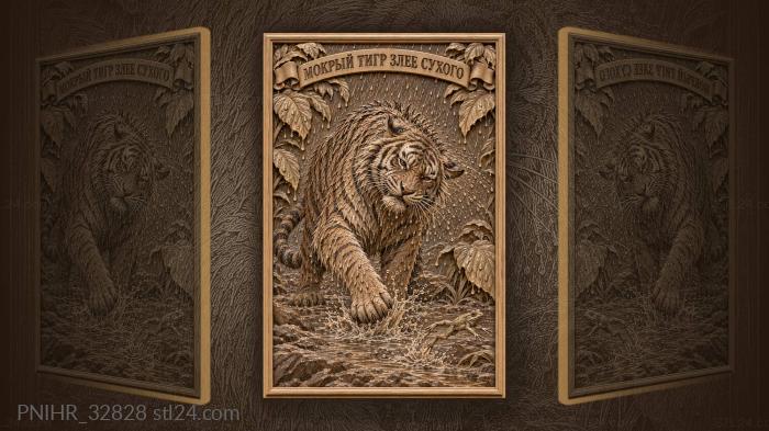 Startled frog escapes the splashing tiger 3d STL model