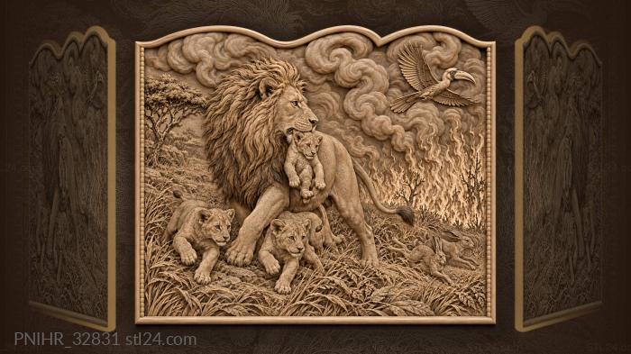 Lion with cubs escaping fire 3d STL model