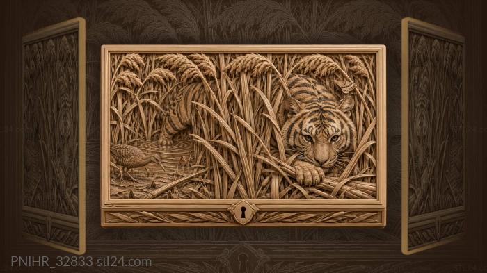Tiger hidden among tall reeds 3d STL model