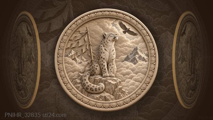 Snow leopard among clouds and peaks 3d STL model