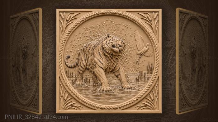 Tiger shaking off water heron 3d STL model