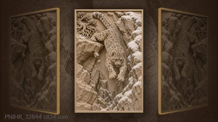 Snow leopard powerful jump descent 3d STL model