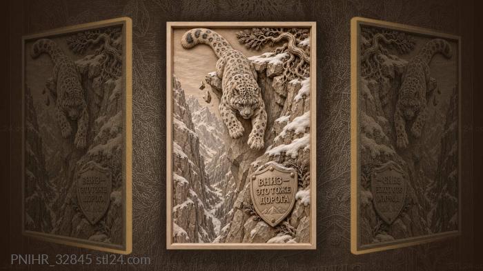 Snow leopard leaping from rocky outcrop 3d STL model