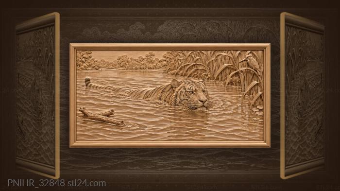 Tiger swimming across the river 3d STL model