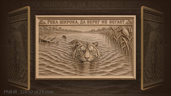 Tiger swimming across broad river 3d STL model