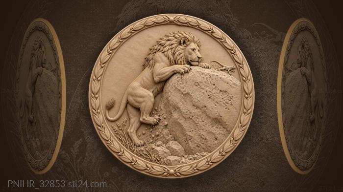 Lion scrambles up as lizard escapes 3d STL model
