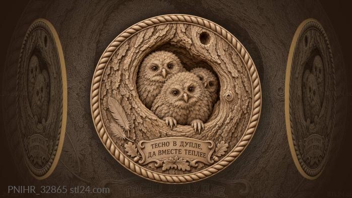 Owlets in a hollow tree 3d STL model