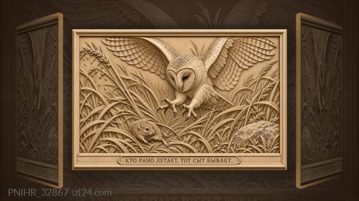 Barn owl dropping into the tall grass 3d STL model