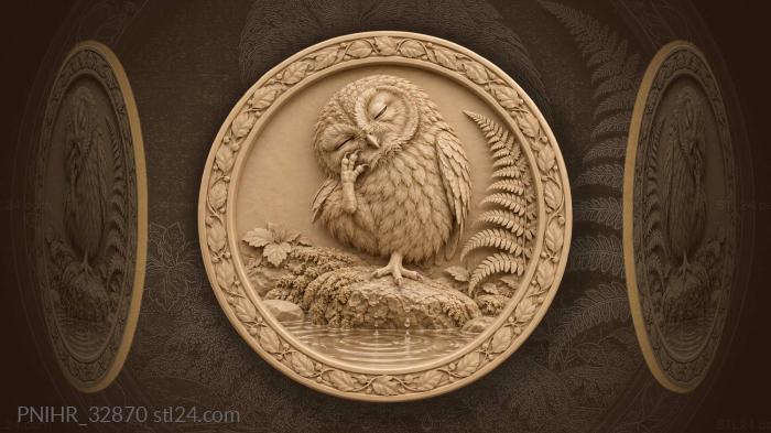 Owl cleaning its face moss stone 3d STL model