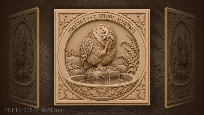 Wise owl washing its face 3d STL model