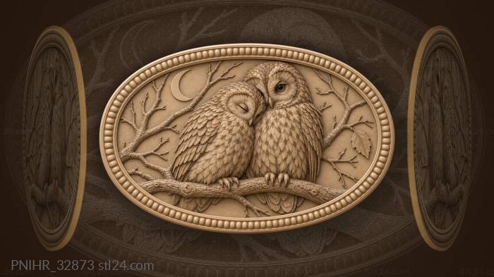 Two owls on winter branch 3d STL model