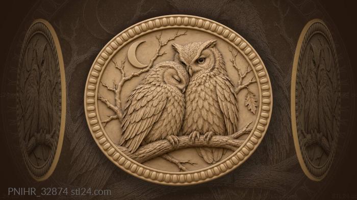 Cozy owls on winter branch 3d STL model