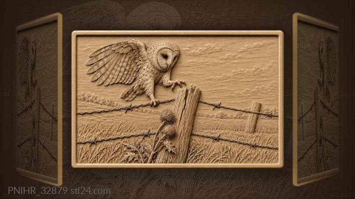 Owl lands on leaning fence post 3d STL model