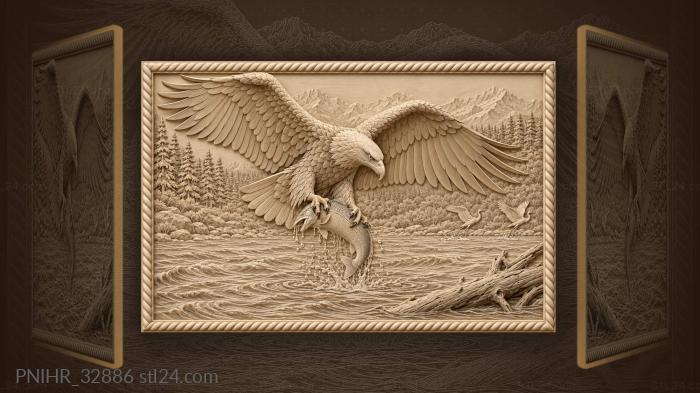 Eagle carrying a heavy fish over the river 3d STL model