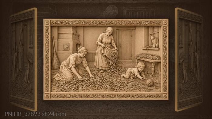 Summer cottage grass flooring scene 3d STL model