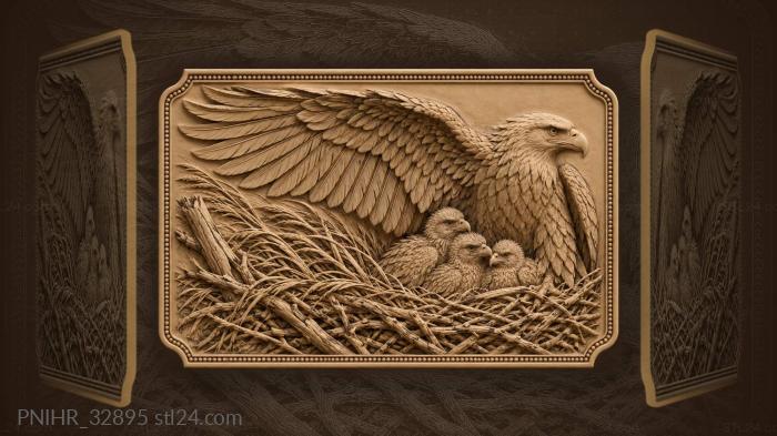 Eagle shields three chicks from wind 3d STL model