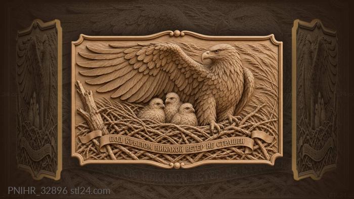 Three chicks shelter beneath eagles wing 3d STL model