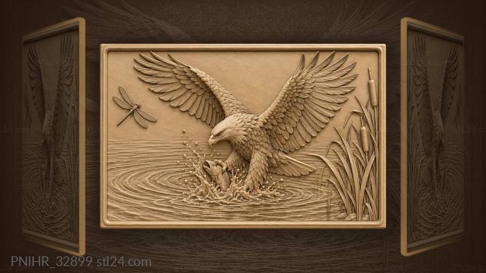 Eagle snatching a fish from the water 3d STL model