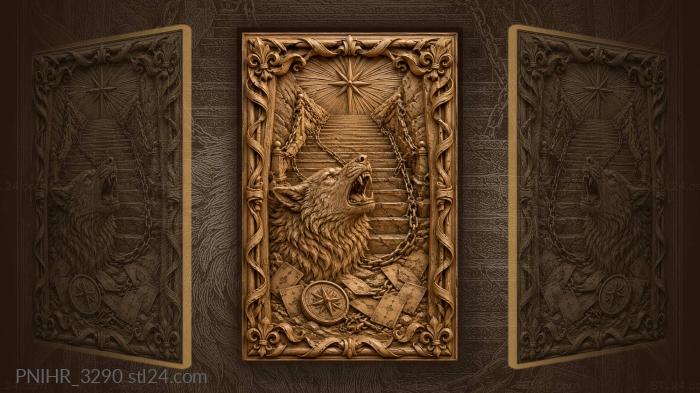 Wolf at stairs among scattered cards 3d STL model