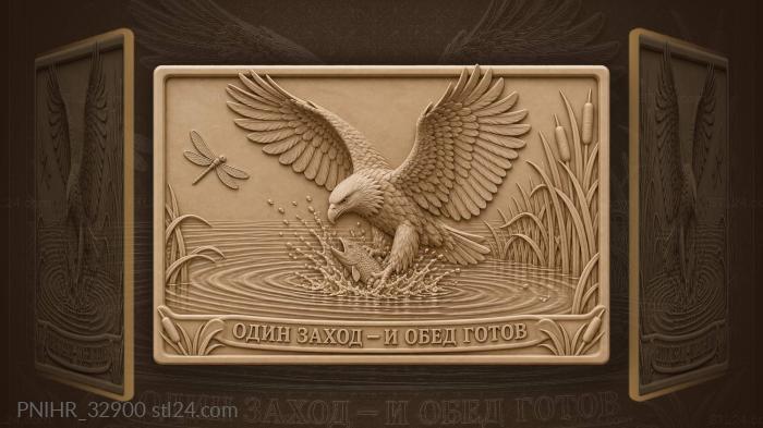 Eagle strikes fish water splash 3d STL model