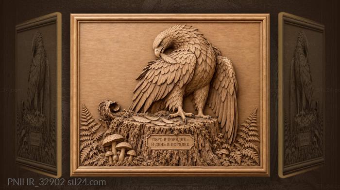 Eagle grooming feather on stump 3d STL model