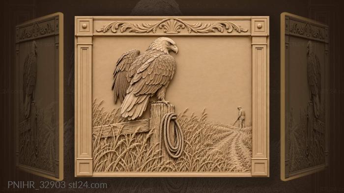 Eagle on fence post looking back 3d STL model
