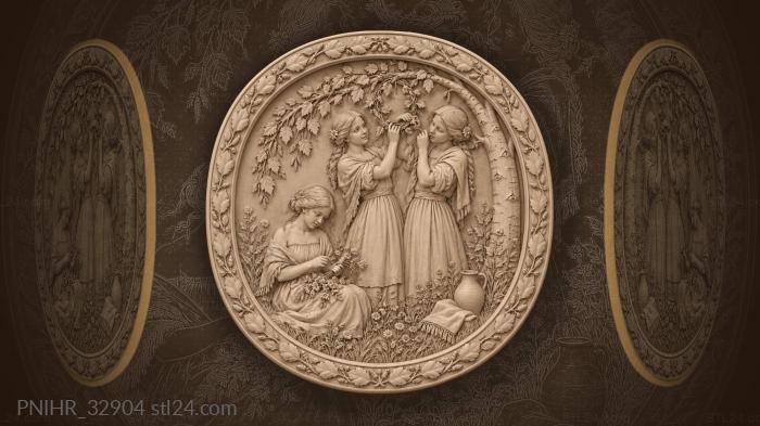 Village girls braid living birch twigs 3d STL model