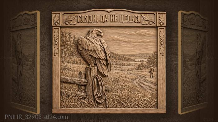 Perched eagle watches lowered gun 3d STL model