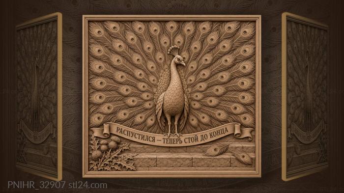Majestic peacock unfolding vibrant plumage 3d STL model
