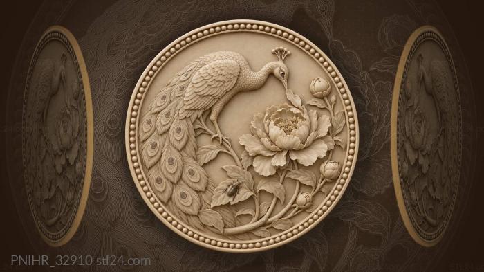 Peacock and blooming peony flower 3d STL model