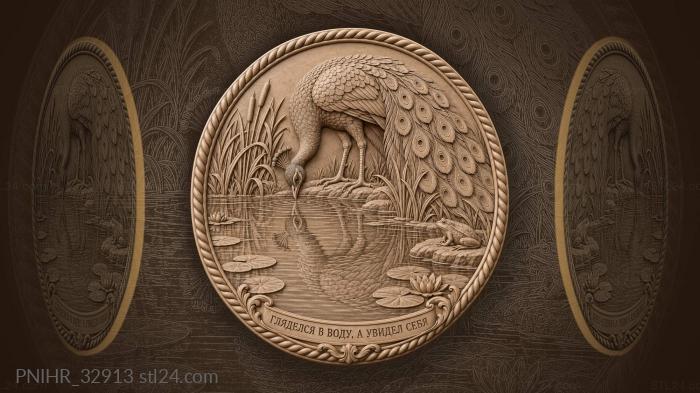 Reflection greets peacock among lily pads 3d STL model