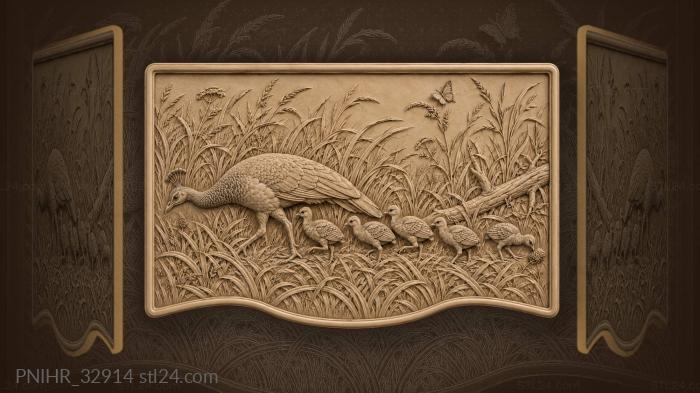 Lagging chick pecks while the peahen leads 3d STL model