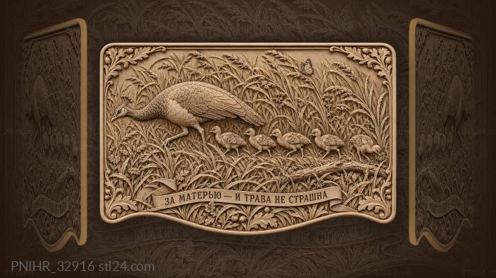 Mother peahen guides chicks past the branch 3d STL model