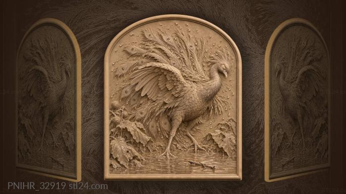 Peacock shakes rain above puddle 3d STL model