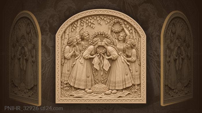 Girls exchanging kerchiefs in wreath arch 3d STL model