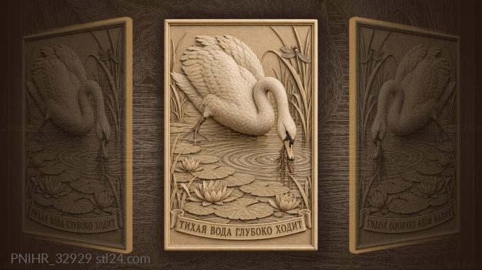 Dragonfly rests as swan pulls pondweed 3d STL model