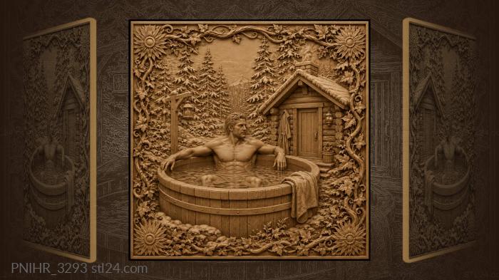 Winter forest sauna relaxation scene 3d STL model