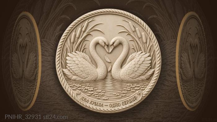 Swans embracing tender heart romance 3d STL model