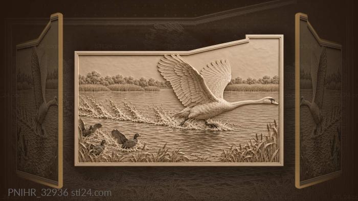 Swan in flight over water 3d STL model