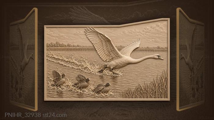 Swan taking flight over water 3d STL model