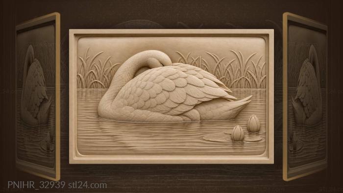 Graceful swan among water lilies 3d STL model