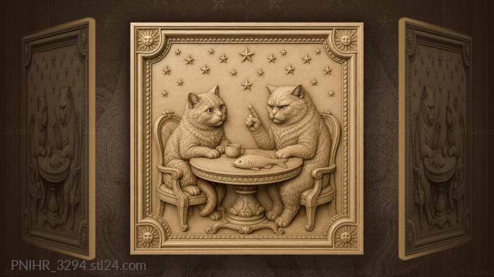 Cats at table starry night 3d STL model