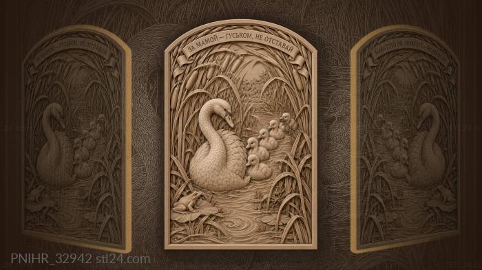 Swan family among the reeds 3d STL model