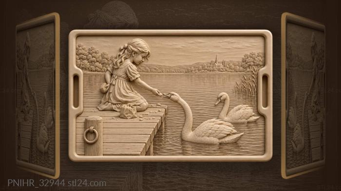 Swan feeding from girl’s hand 3d STL model