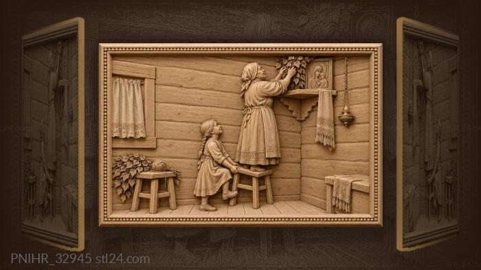 Helper steadies grandma hiding birch behind icon 3d STL model