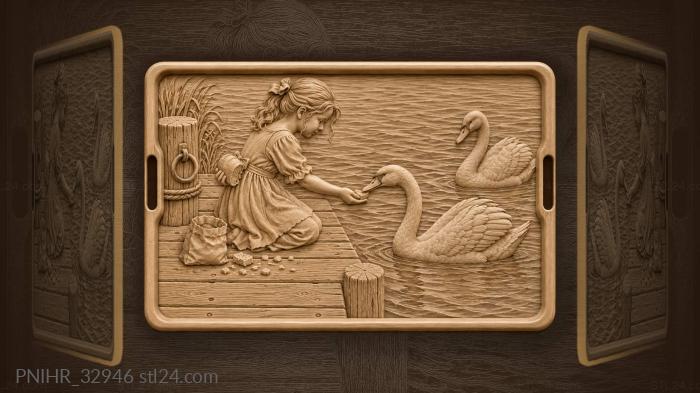 Swan feeding from a girl’s hand 3d STL model