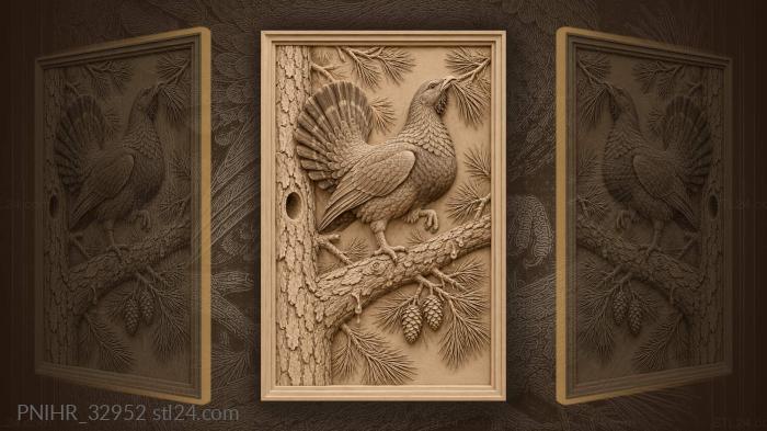 Capercaillie on pine with winter needles 3d STL model