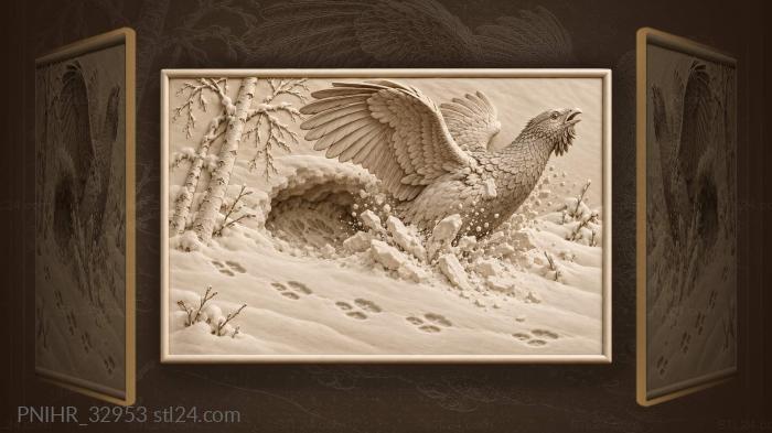 Capercaillie bursts from snow hollow 3d STL model